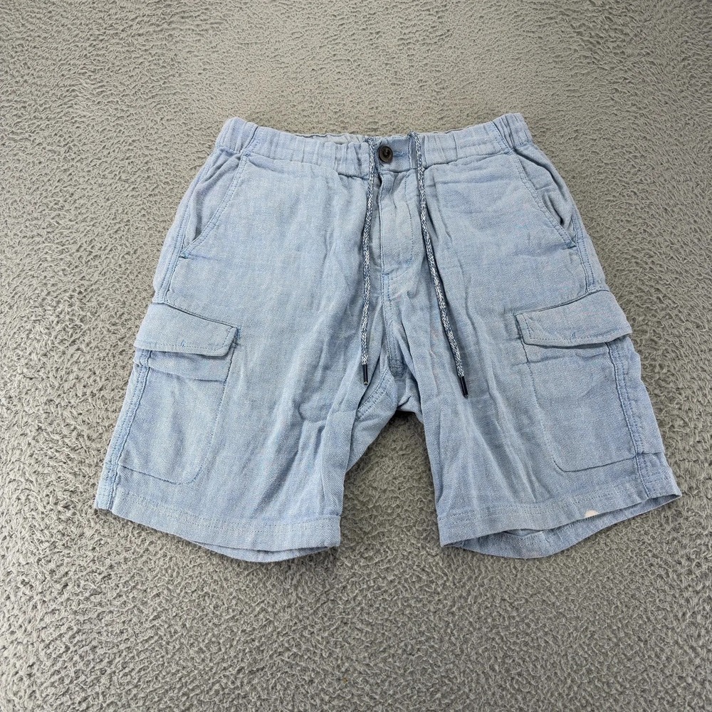 Tommy Bahama Shorts Mens Small Blue Cargo Linen Blend Drawstring Pockets‎